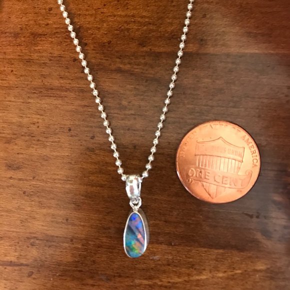 minimalist sterling silver rainbow abalone pendant - Picture 2 of 3